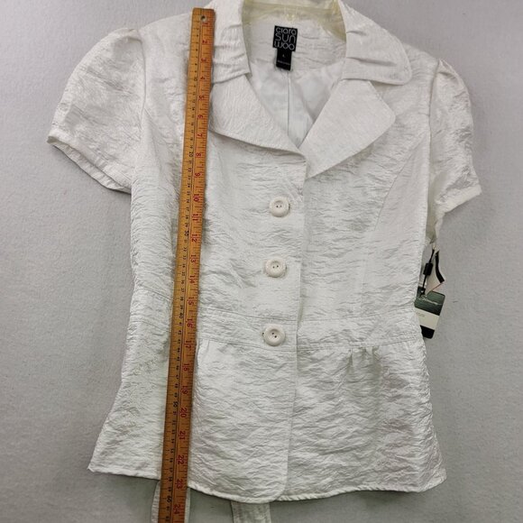 Clara Sun Woo Womens White Short Sleeve Button-Up Blouse L New w/Tags - Picture 10 of 11
